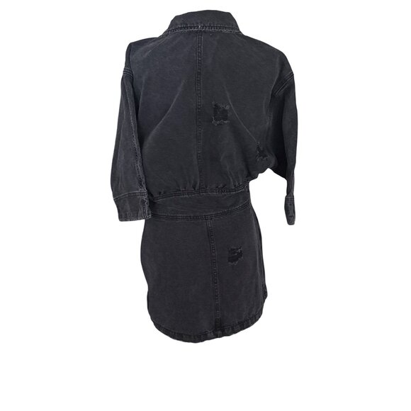 Malibu Bum Black Denim Distressed Zip Front Mini Dress Size L - Picture 3 of 5